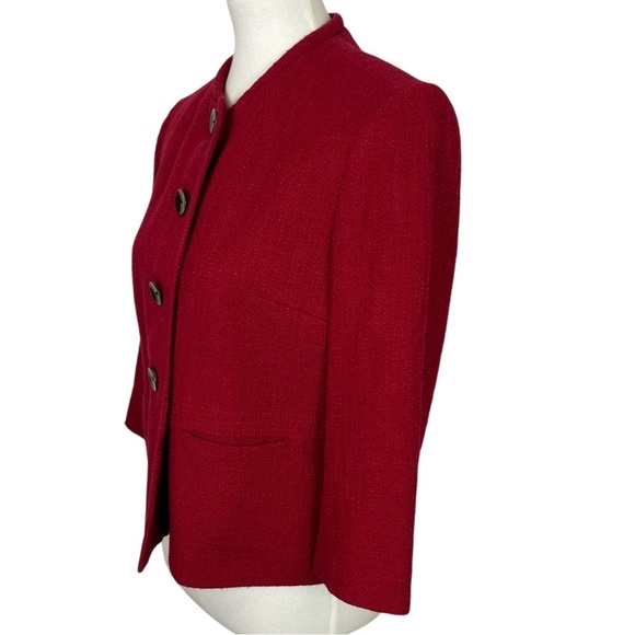 Talbots Mulberry Red Textured Button Front Blazer Jacket Tortoise Buttons Size 8 - Picture 3 of 6